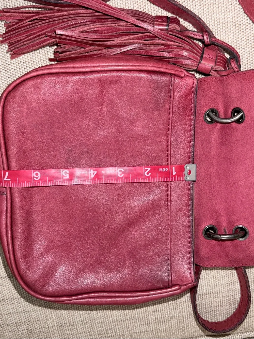 Patricia Nash Karis Leather Whipstitch Saddle Bag in a rich red/berry